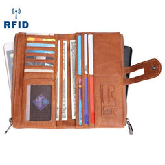 RFID Cool Leather Brown Men's Bifold Long Wallet Multi Cards Black Long Wallet For Men - imessengerbags