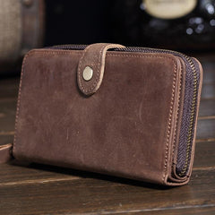 Vintage Brown Leather Men's Bifold Long Wallet Cool Zipper Long Wallet Clutch For Men - imessengerbags