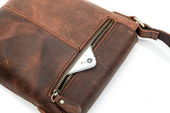 Vintage Brown Leather Men's Vertical Messenger Bag Small Side Bag Vertical Messenger Bag For Men