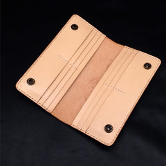 Beige Handmade Tooled Lion Skull Leather Mens Long Wallet Bifold Clutch For Men - imessengerbags