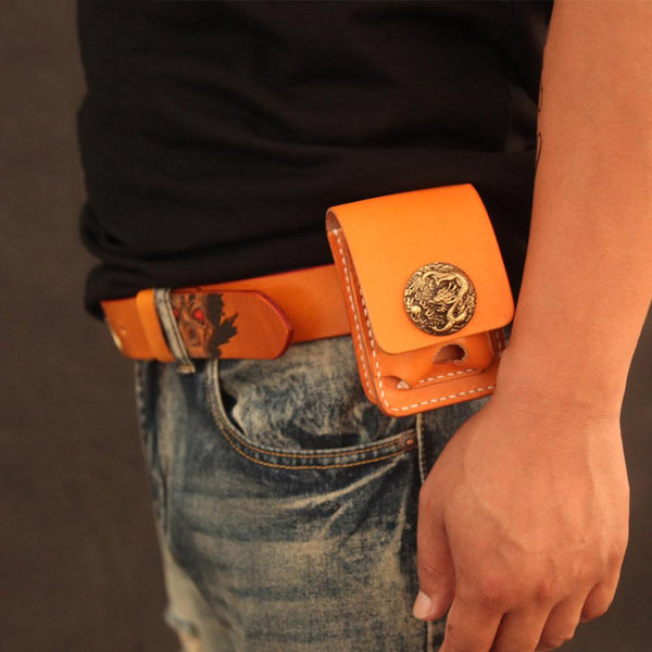 Black Handmade Leather Mens Cool Belt Cigarette Case Holder Cigarette Lighter Case For Men - imessengerbags