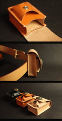 Black Handmade Leather Mens Cool Belt Cigarette Case Holder Cigarette Lighter Case For Men - imessengerbags