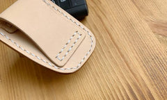 Handmade Beige Leather Mens Volkswagen Golf Car Key Case Car Key Holder with Belt Loop/Belt Clip
