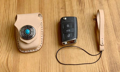Handmade Beige Leather Mens Volkswagen Golf Car Key Case Car Key Holder with Belt Loop/Belt Clip - imessengerbags