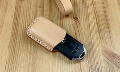 Handmade Beige Leather Mens Honda CR-V Odyssey Car Key Case Car Key Holder with Belt Loop/Belt Clip
