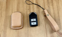 Handmade Beige Leather Mens Honda CR-V Odyssey Car Key Case Car Key Holder with Belt Loop/Belt Clip - imessengerbags