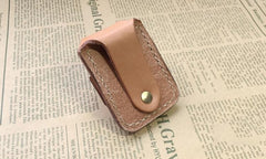 Handmade Mens Beige Leather Classic Zippo Lighter Case Black Zippo Lighter Holder with Belt Loop - imessengerbags