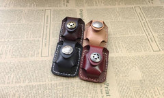 Handmade Mens Beige Leather Classic Zippo Lighter Case Black Zippo Lighter Holder with Belt Loop - imessengerbags