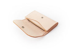 Beige Handmade Leather Mens Long Wallet Bifold Clutch Wallets Long CellPhone Wallet For Men