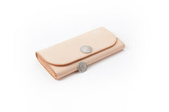 Beige Handmade Leather Mens Long Wallet Bifold Clutch Wallets Long CellPhone Wallet For Men