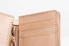 Beige Leather Mens Vertical billfold Wallet Front Pocket Wallet Bifold Handmade Small Wallets For Men - imessengerbags