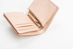 Beige Leather Mens Vertical billfold Wallet Front Pocket Wallet Bifold Handmade Small Wallets For Men - imessengerbags