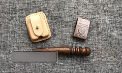 Mens Beige Leather Classic Handmade Zippo Lighter Cases Tan Zippo Lighter Holder with Belt Clip