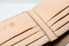 Handmade Beige Leather Mens billfold Wallet Bifold Front Pocket Small Wallet For Men - imessengerbags
