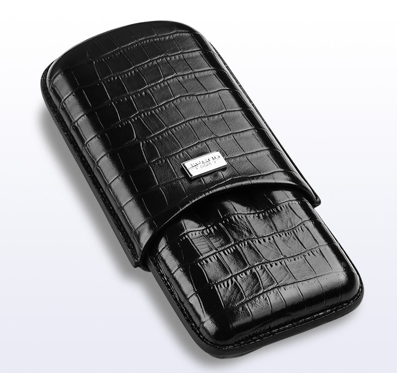 Best Black Leather Mens 3pcs Cigar Case Top Leather Cigar Case for Men