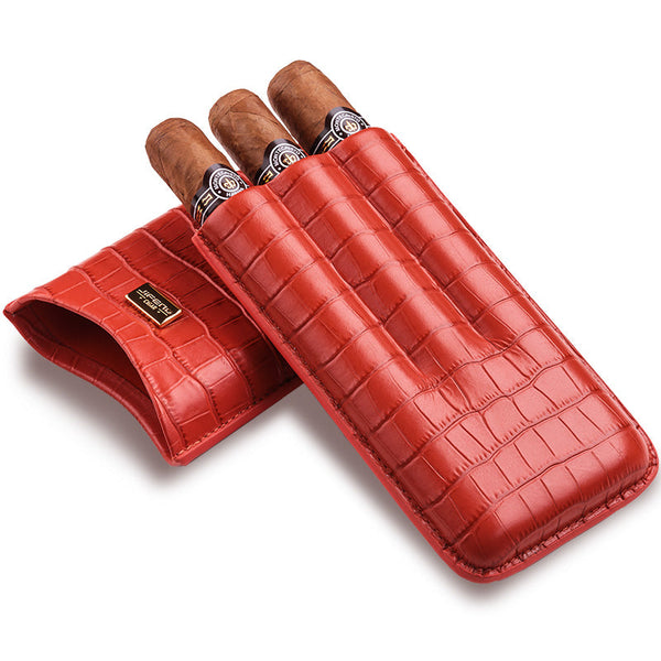 Best Red Leather Mens 3pcs Cigar Case Top Leather Cigar Case for Men