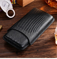 Best Black Leather Mens 3pcs Cigar Case With Cutter Top Leather Cigar Case for Men