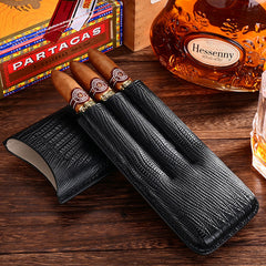 Best Black Leather Mens 3pcs Cigar Case With Cutter Top Leather Cigar Case for Men