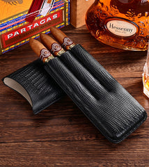 Best Black Leather Mens 3pcs Cigar Case With Cutter Top Leather Cigar Case for Men