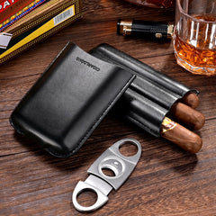 Best Brown Leather Mens 3pcs Cigar Case With Cutter Cool Leather Cigar Cases for Men