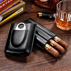 Best Brown Leather Mens 3pcs Cigar Case With Cutter Cool Leather Cigar Cases for Men