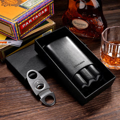 Best Leather Mens 3pcs Cigar Case With Cutter Cool Leather Cigar Cases for Men