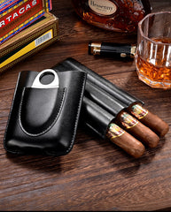Best Brown Leather Mens 3pcs Cigar Case With Cutter Cool Leather Cigar Cases for Men