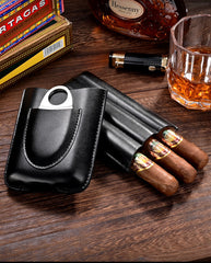 Best Leather Mens 3pcs Cigar Case With Cutter Cool Leather Cigar Cases for Men