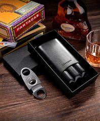 Best Brown Leather Mens 3pcs Cigar Case With Cutter Cool Leather Cigar Cases for Men