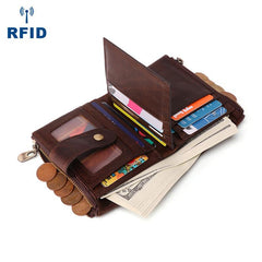 Bifold Leather Mens Dark Brown Small Wallet billfold Wallet Driver's License Wallet for Men - imessengerbags