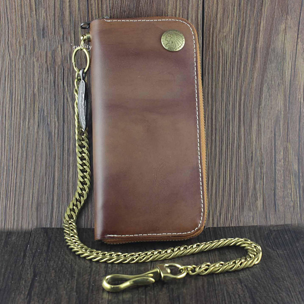 Badass Coffee Leather Men s Long Wallet with Chain Biker Chain Wallet Chain Wallet For Men