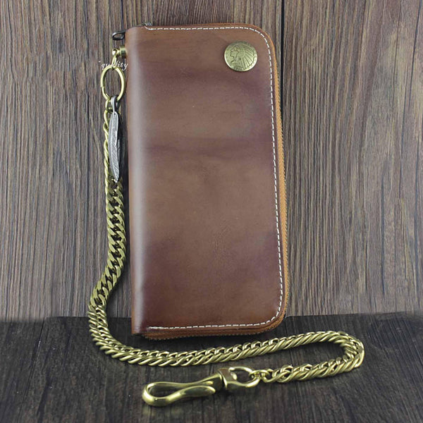 Badass Coffee Leather Men's Long Wallet with Chain Biker Chain Wallet Chain Wallet For Men - imessengerbags