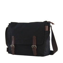 Black Canvas Leather Mens School Bag Messenger Bags Navy Blue Canvas Courier Bag for Men