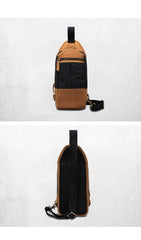 Black Canvas Leather Sling Backpack Men's Sling Bag Chest Bag Canvas One shoulder Backpack For Men