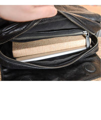 Casual Black Leather Mens 10 inches Side Bag Small Messenger Bag Black Postman Bag For Men