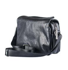 Casual Black Leather Mens 10 inches Side Bag Small Messenger Bag Black Postman Bag For Men