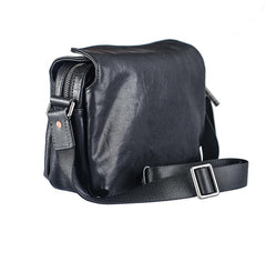 Casual Black Leather Mens 10 inches Side Bag Small Messenger Bag Black Postman Bag For Men