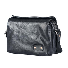 Casual Black Leather Mens 10 inches Side Bag Small Messenger Bag Black Postman Bag For Men