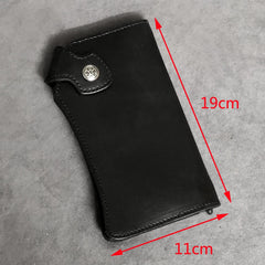 Black Casual Leather Mens Bifold Long Wallet Biker Wallet Black Long Chain Wallet For Men - imessengerbags