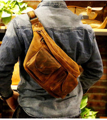 Brown Leather cross body fanny pack Mens Leather Fanny Pack 