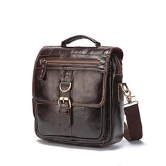 Black Leather Mens Small Vertical Messenger Bag Vertical Black Side Bags Small Handbag For Men