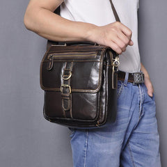 Black Leather Mens Small Vertical Messenger Bag Vertical Black Side Bags Small Handbag For Men