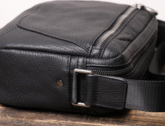 Black Cool Leather Small Zipper Messenger Bag Black Courier Bag Side Bag Black Shoulder Bag For Men