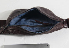Black Cool Leather Men Small Fanny Pack Waist Bag Hip Pack Tan Belt Bag Bumbag for Men - imessengerbags
