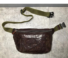 Black Cool Leather Men Fanny Pack Coffee Waist Bag Hip Pack Chest Bag Belt Bag Bumbag for Men - imessengerbags