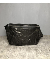 Black Cool Leather Men Fanny Pack Coffee Waist Bag Hip Pack Chest Bag Belt Bag Bumbag for Men - imessengerbags