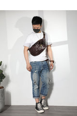 Black Cool Leather Men Fanny Pack Waist Bag Hip Pack Chest Bag Belt Bag Bumbag for Men