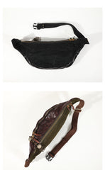 Black Cool Leather Men Fanny Pack Waist Bag Hip Pack Chest Bag Belt Bag Bumbag for Men
