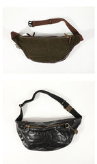 Black Cool Leather Men Fanny Pack Waist Bag Hip Pack Chest Bag Belt Bag Bumbag for Men