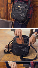 Black Cool Leather Mens Small Vertical Side Bag Messenger Bags Brown Casual Bicycle Bags for Men